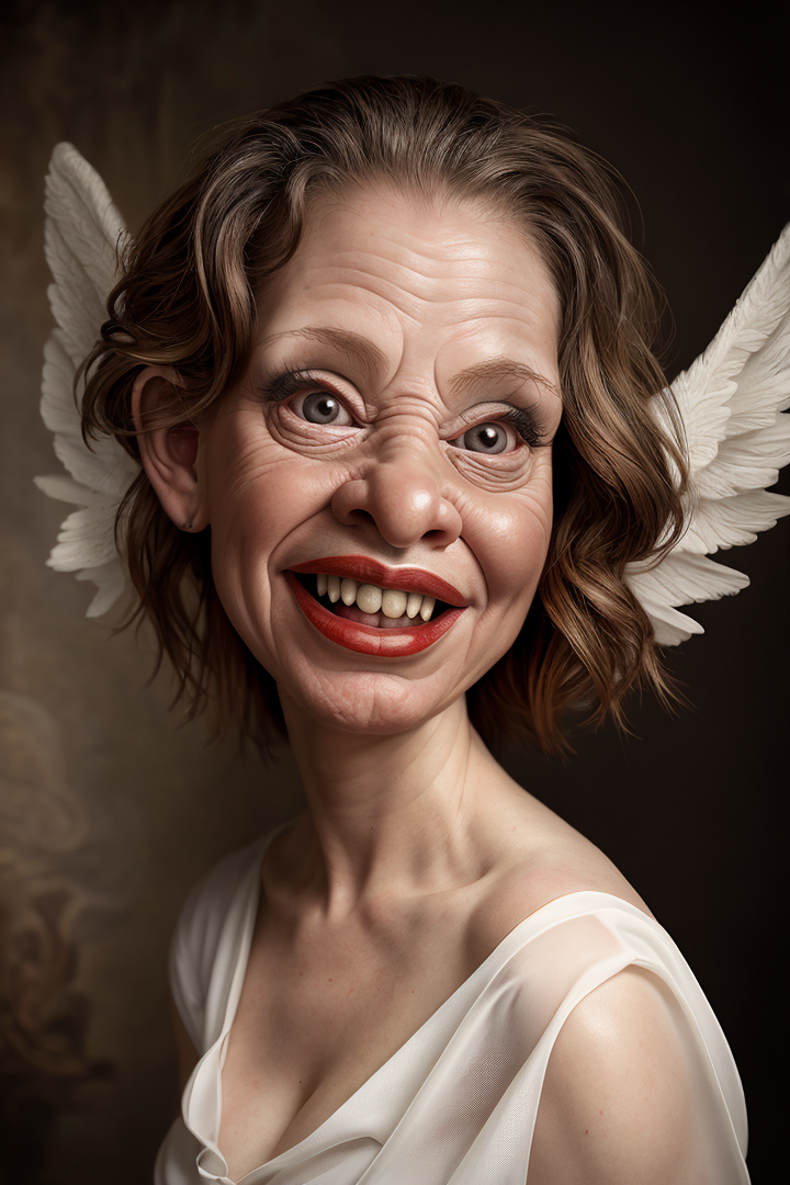 ,(art retouch),
Angel
,(realistic,fine art parody),(grotesque,caricature:1.2)